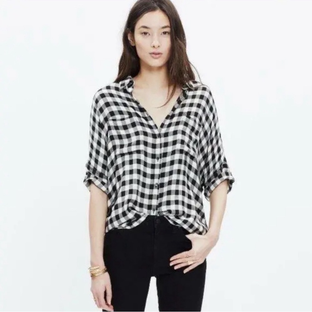 Madewell Top Courier Shirt in Buffalo Check XXS Top Black White Plaid Oversized